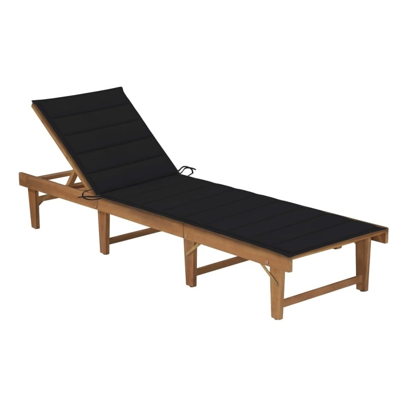 Pemberly Row Solid Acacia Wood 4-Position Foldable Sun Lounger in Black