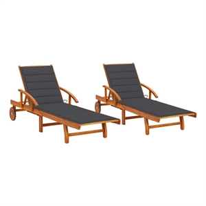 Pemberly Row Solid Acacia Wood Foldable Sun Lounger Set of 2 in Anthracite