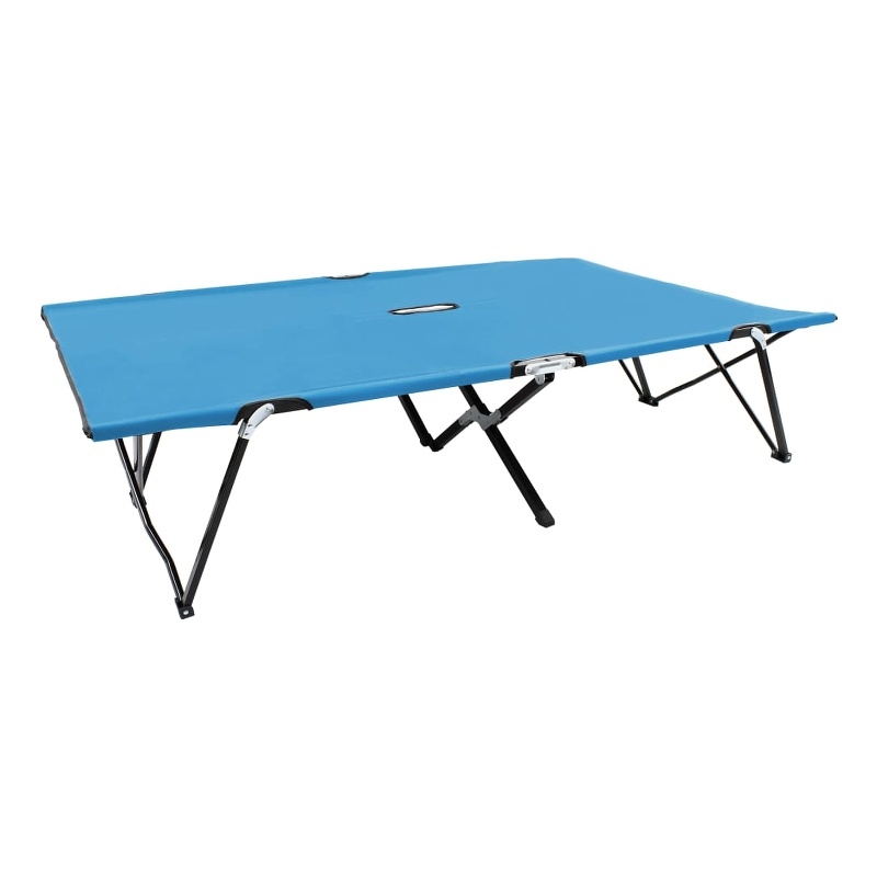 Pemberly Row Powder-Coated Steel 2-Person Foldable Sun Lounger in Blue