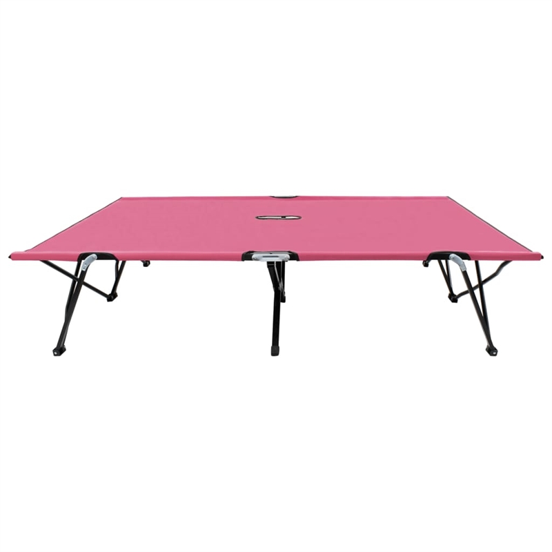 Pemberly Row Powder-Coated Steel 2-Person Foldable Sun Lounger in Pink