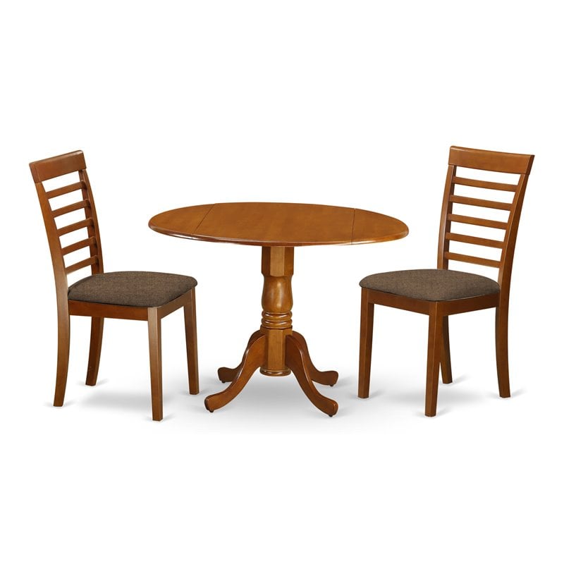 Pemberly Row 3-Piece Dining Set with Linen Fabric Seat in Saddle Brown