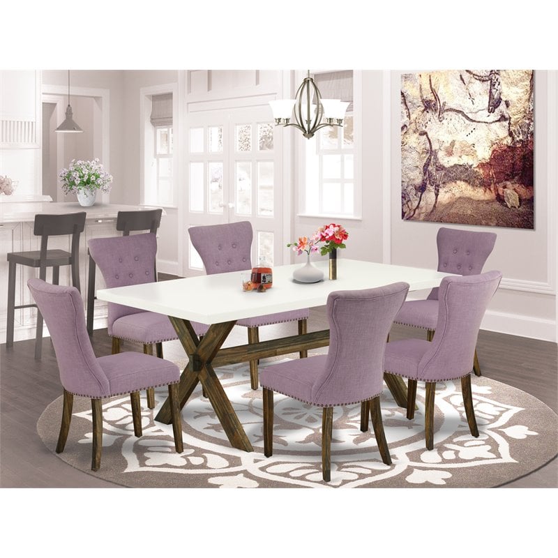 Pemberly Row 7-Piece Dining Set with Jacobean Brown Finish & Linen Fabric