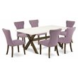 Pemberly Row 7-Piece Dining Set with Jacobean Brown Finish & Linen Fabric