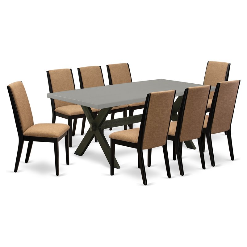 Pemberly Row 9-Piece Wire Brushed Black Wood Dining Set with Sable Chairs