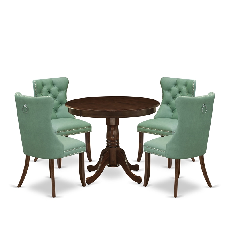 Pemberly Row 5-Piece Wooden Kitchen Table Set in Antique Walnut