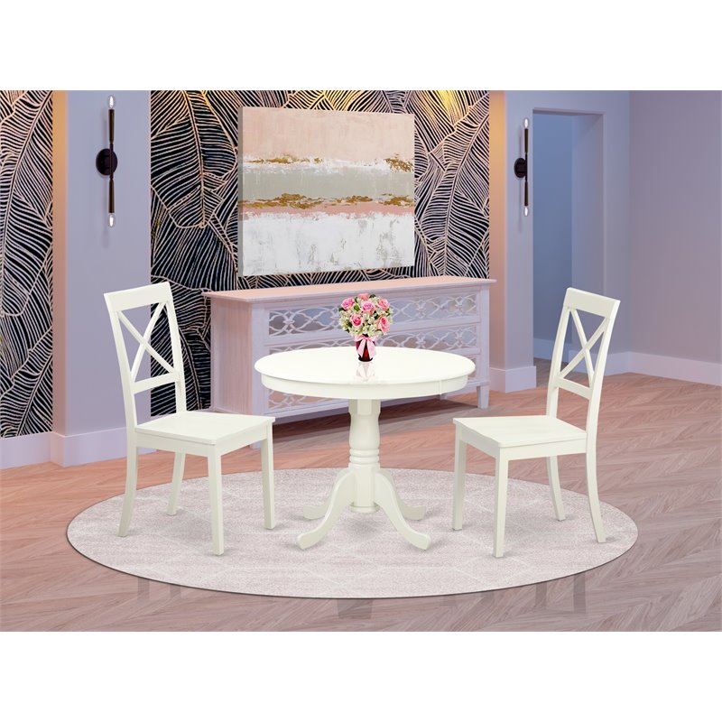 Pemberly Row 3-Piece Rubberwood Dining Set in Linen White Finish