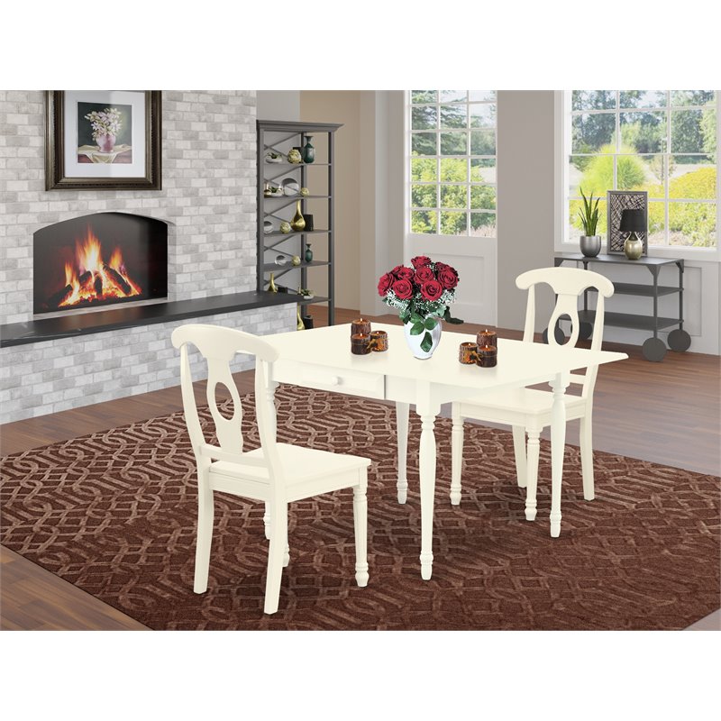 Pemberly Row 3-Piece Wood Kitchen Dining Set in Linen White Finish