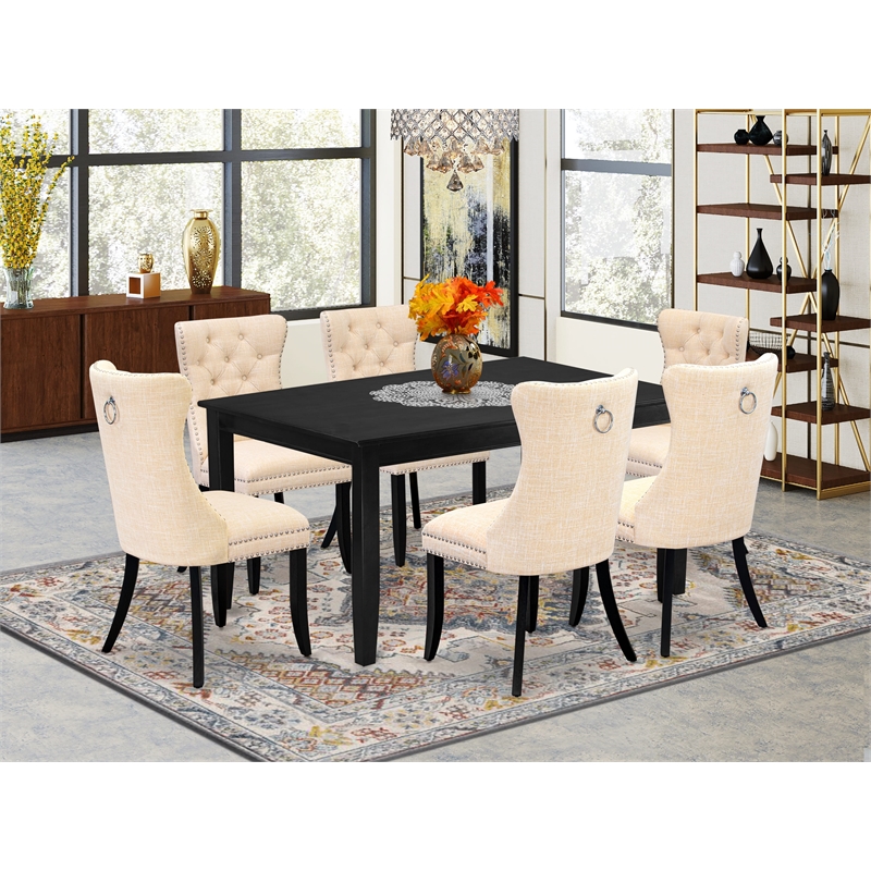 Pemberly Row 7-Piece Black and Beige Dining Set with Rectangular Table