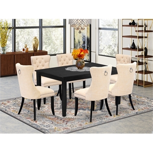 Pemberly Row 7-Piece Black and Beige Dining Set with Rectangular Table