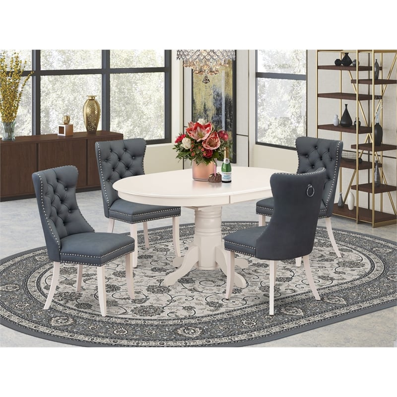 Pemberly Row 5-Piece Dining Set with Faux Leather Platinum Gray Chairs