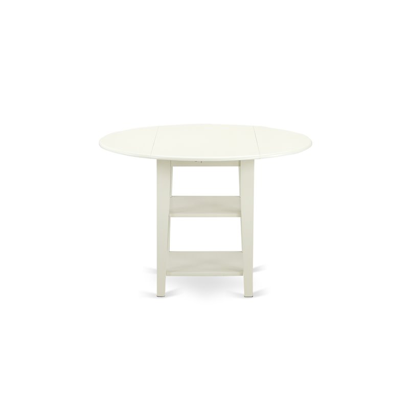 Pemberly Row Mid-Century Dining Table with 2 Shelves in Linen White