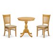Pemberly Row 3-Piece Round Dining Set with Fabric Chairs in Oak Finish
