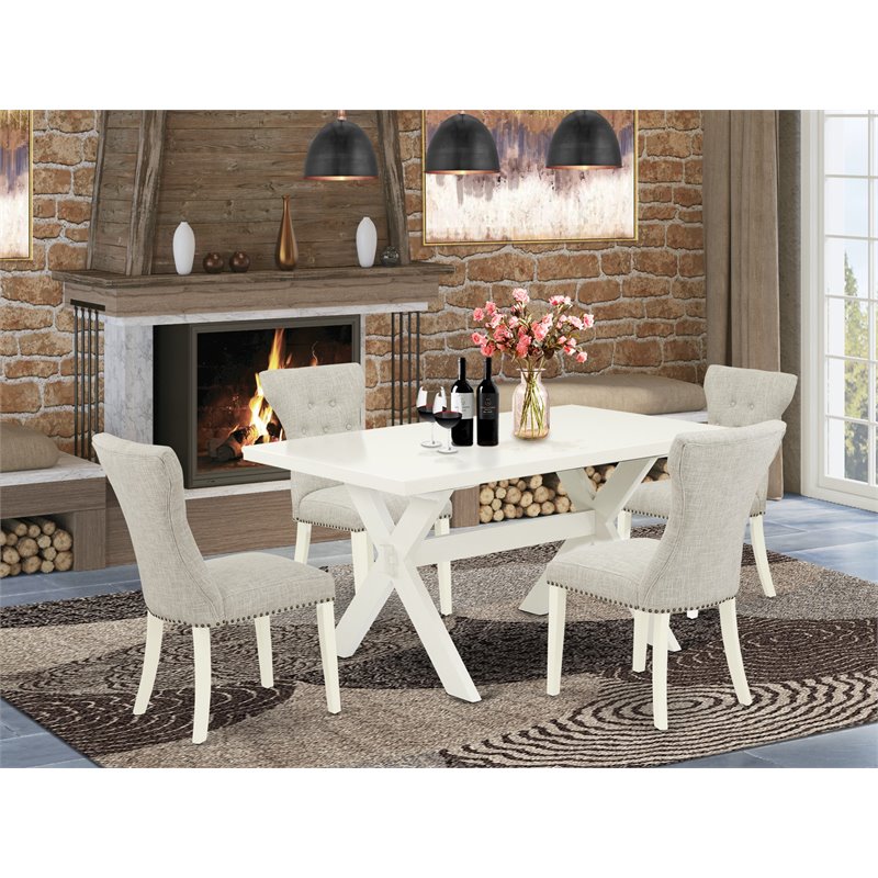 Pemberly Row X-Style 5-Piece Wood Dining Room Set in Linen White Finish