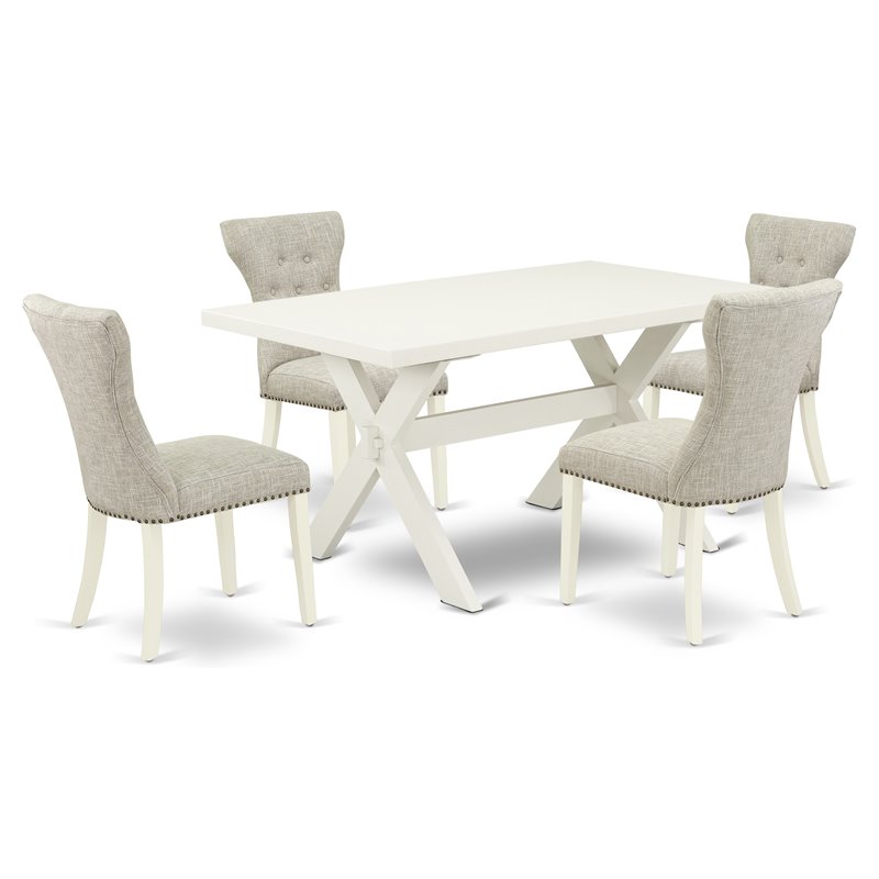 Pemberly Row X-Style 5-Piece Wood Dining Room Set in Linen White Finish