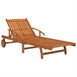 Pemberly Row Foldable Acacia Wood 2-Person Sun Lounger with Table in Brown
