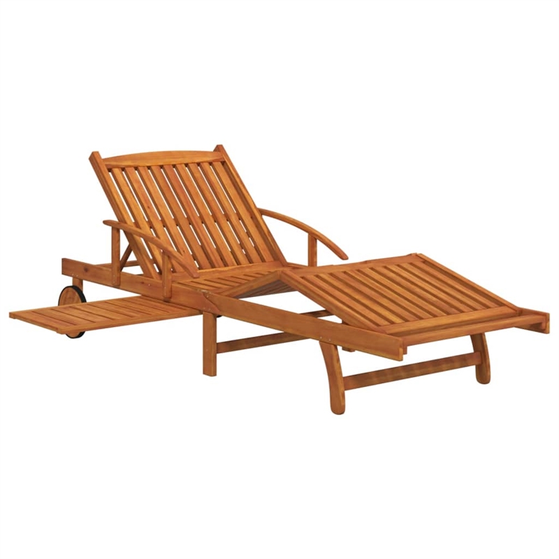 Pemberly Row Foldable Acacia Wood 2-Person Sun Lounger with Table in Brown