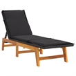 Pemberly Row Acacia and PE Rattan Sun Lounger with Table in Black/Brown
