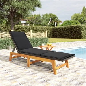 Pemberly Row Acacia and PE Rattan Sun Lounger with Table in Black/Brown