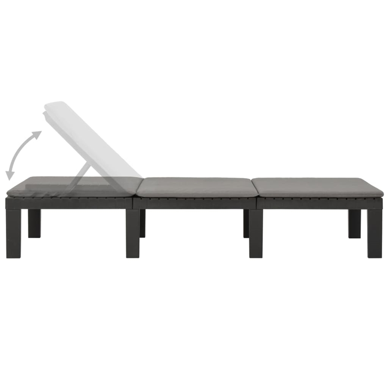 Pemberly Row Synthetic Plastic Cushioned Sun Lounger in Anthracite/Gray