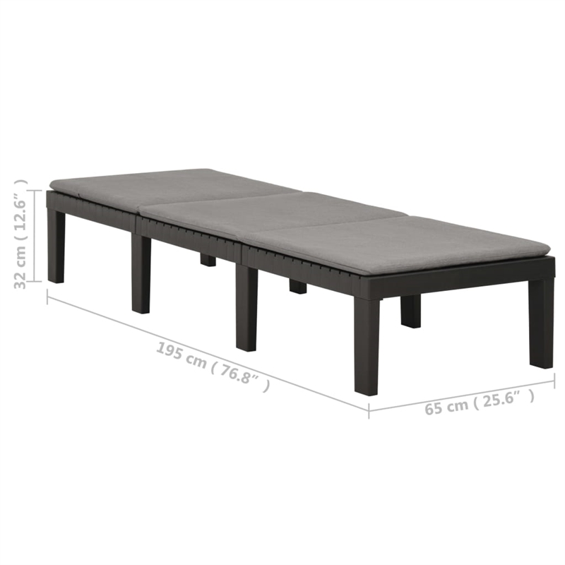 Pemberly Row Synthetic Plastic Cushioned Sun Lounger in Anthracite/Gray