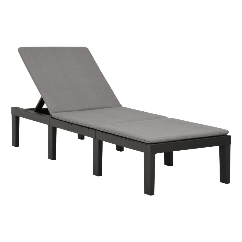 Pemberly Row Synthetic Plastic Cushioned Sun Lounger in Anthracite/Gray