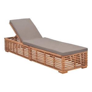 Pemberly Row Teak Wood 4-Position Sun Lounger with Cushion in Dark Gray