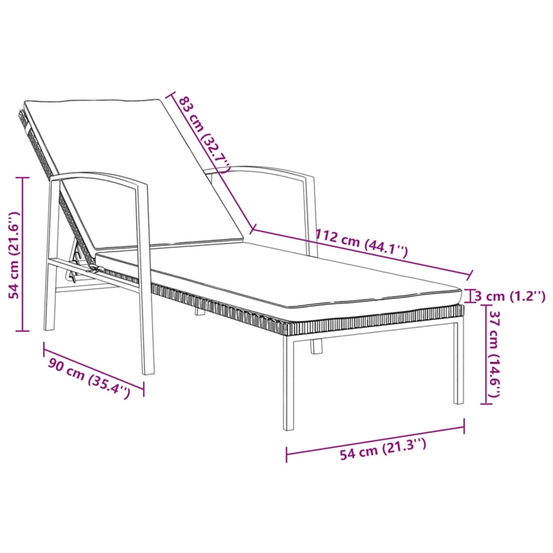 Pemberly Row PE Rattan Adjustable Sun Lounger and Table in Brown (Set of 3)