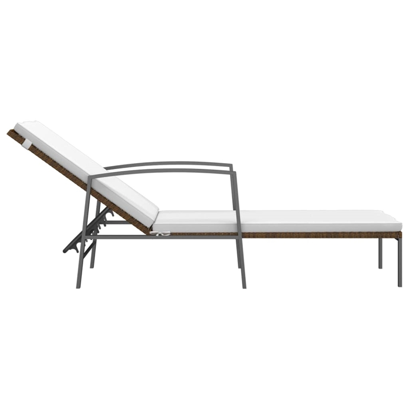 Pemberly Row PE Rattan Adjustable Sun Lounger and Table in Brown (Set of 3)