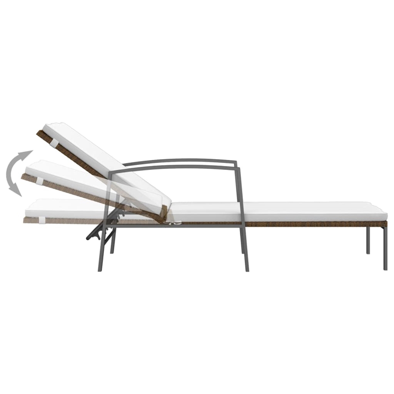 Pemberly Row PE Rattan Adjustable Sun Lounger and Table in Brown (Set of 3)