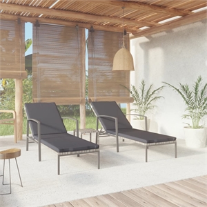 Pemberly Row PE Rattan Adjustable Sun Lounger and Table in Gray (Set of 3)