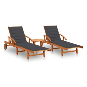 Pemberly Row Acacia Wood Foldable Sun Lounger Set with Table in Anthracite