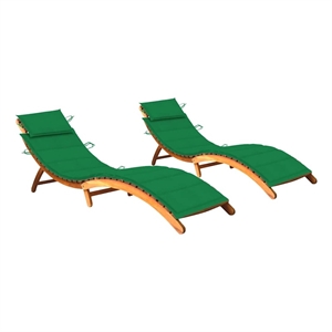 Pemberly Row Acacia Wood Foldable Patio Sun Lounger Set of 2 in Green