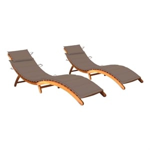 Pemberly Row Solid Acacia Wood Foldable Sun Lounger Set of 2 in Taupe