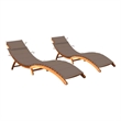 Pemberly Row Solid Acacia Wood Foldable Sun Lounger Set of 2 in Taupe