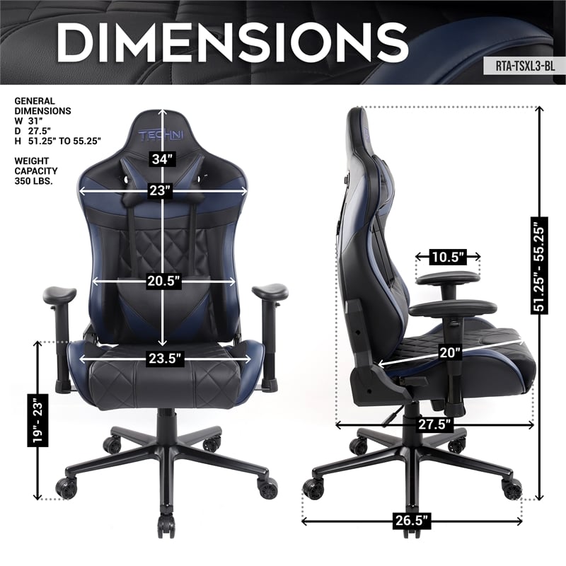 Pemberly Row XL Ergonomic Gaming Chair with Memory Foam in Blue