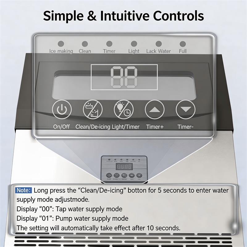 Pemberly Row Stainless Steel Ice Maker 200 lbs Daily 45 lbs Storage