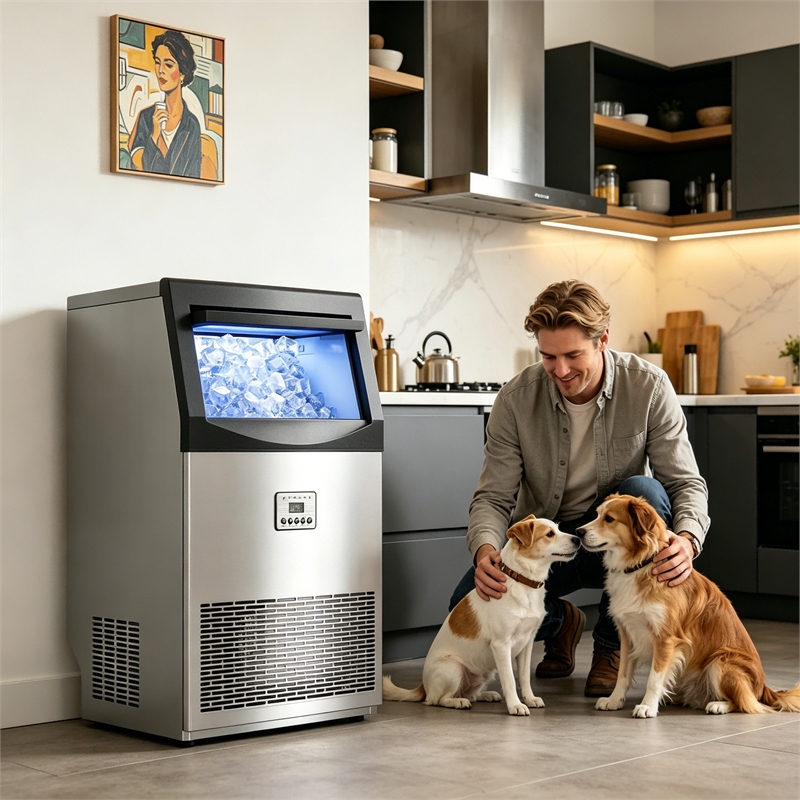 Pemberly Row Stainless Steel Ice Maker 200 lbs Daily 45 lbs Storage