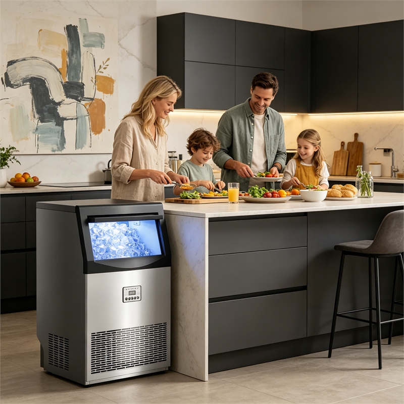 Pemberly Row Stainless Steel Ice Maker 200 lbs Daily 45 lbs Storage