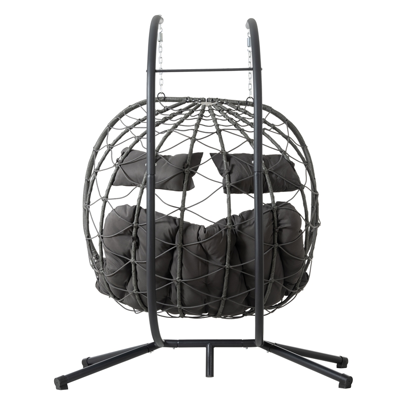 Pemberly Row Gray Steel 2-Person Foldable Hanging Egg Chair with Stand