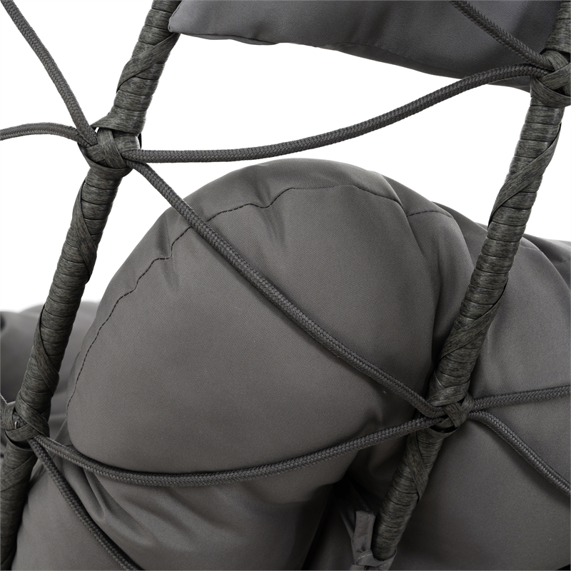 Pemberly Row Gray Steel 2-Person Foldable Hanging Egg Chair with Stand