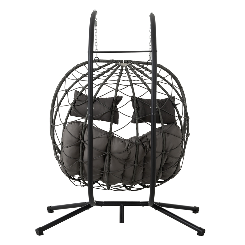 Pemberly Row Gray Steel 2-Person Foldable Hanging Egg Chair with Stand