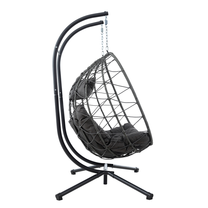 Pemberly Row Gray Steel 2-Person Foldable Hanging Egg Chair with Stand