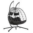 Pemberly Row Gray Steel 2-Person Foldable Hanging Egg Chair with Stand