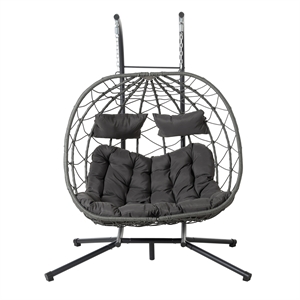 Pemberly Row Gray Steel 2-Person Foldable Hanging Egg Chair with Stand