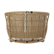Pemberly Row Beige Wicker Teardrop Hanging Basket Chair with Cushions