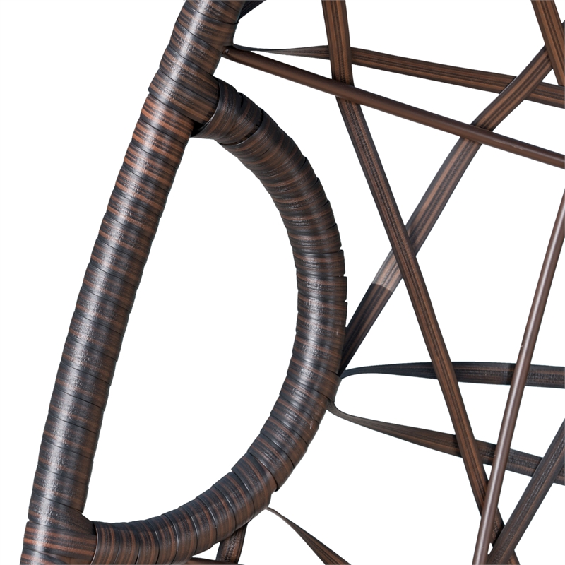 Pemberly Row Brown PE Rattan Teardrop Hanging Egg Chair with Cushions