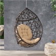 Pemberly Row Brown PE Rattan Teardrop Hanging Egg Chair with Cushions