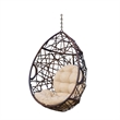 Pemberly Row Brown PE Rattan Teardrop Hanging Egg Chair with Cushions