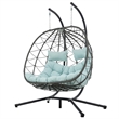 Pemberly Row Blue Steel 2-Person Wicker Hanging Egg Chair with Stand