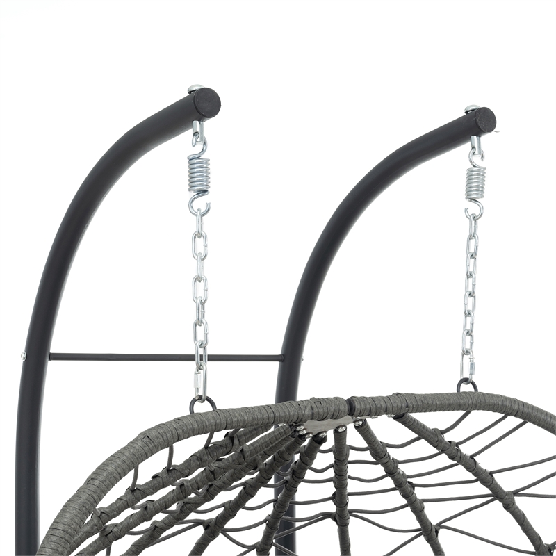 Pemberly Row Blue Steel 2-Person Wicker Hanging Egg Chair with Stand